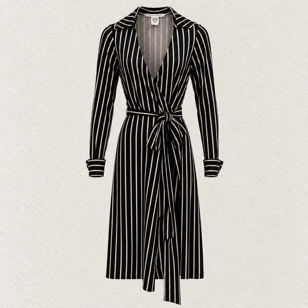 Diane Von Furstenberg JEANNE Striped Silk Jersey Wrap Dress SZ 0